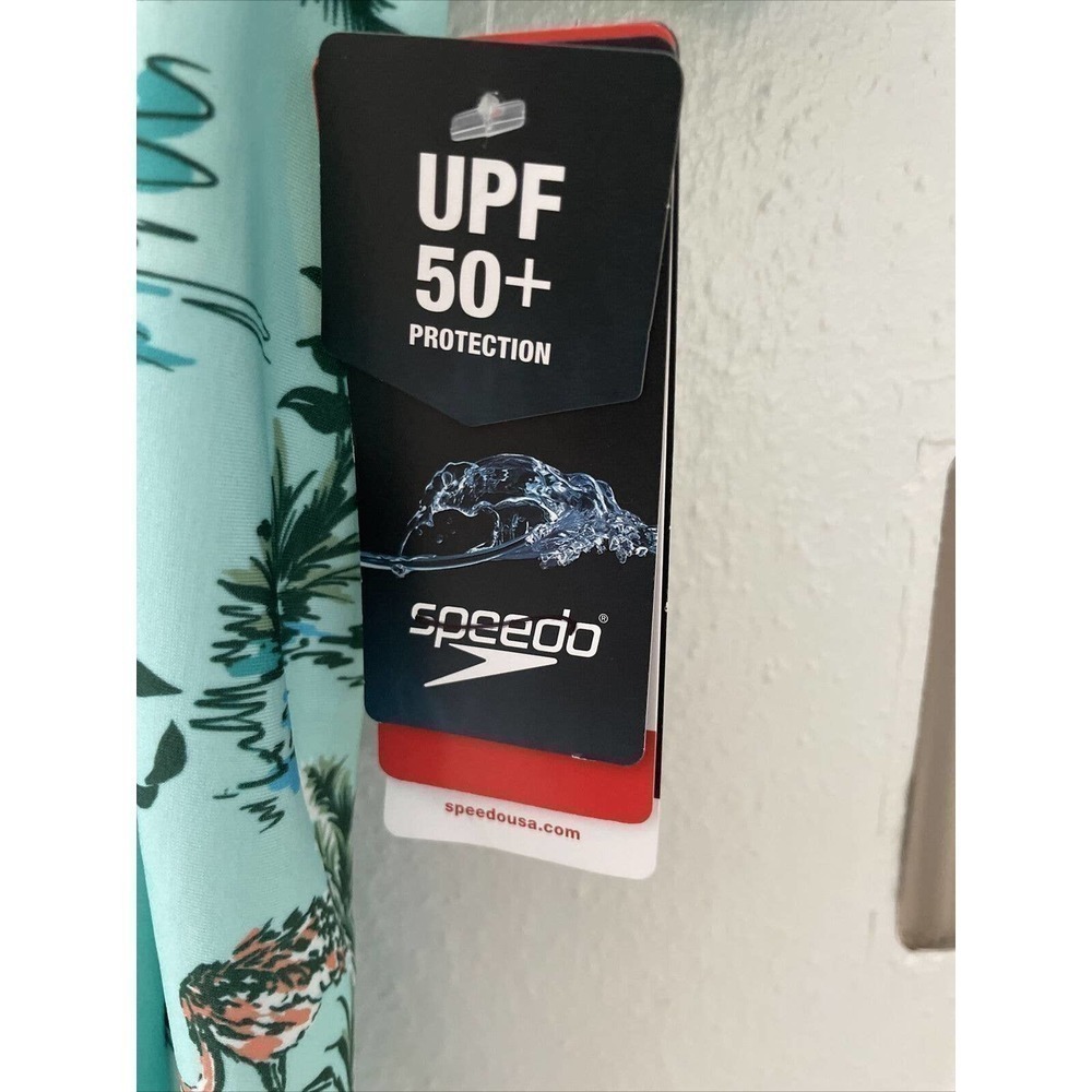 speedo Girl's UV Swim Shirt Short Sleeve Printed Rashguard Small Aruba Blue - Picture 2 of 5